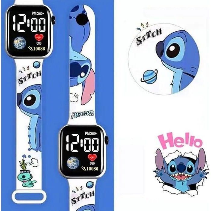 Reloj digital infantil de Lilo & Stitch: LED, correa suave, diseño colorido.