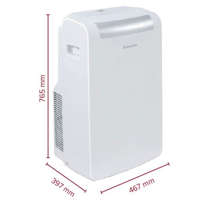 Ariston Mobis 10 Plus, Climatiseur Mobile Compact 3 en 1, 10.000 Btu-h, Silencieux, Filtre Anti-Odeur, Classe Energétique A+