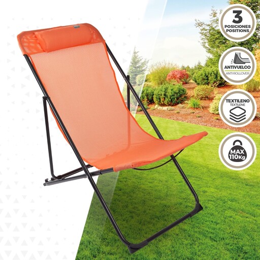 Aktive Folding Grey Sun Lounger Chair with Handle