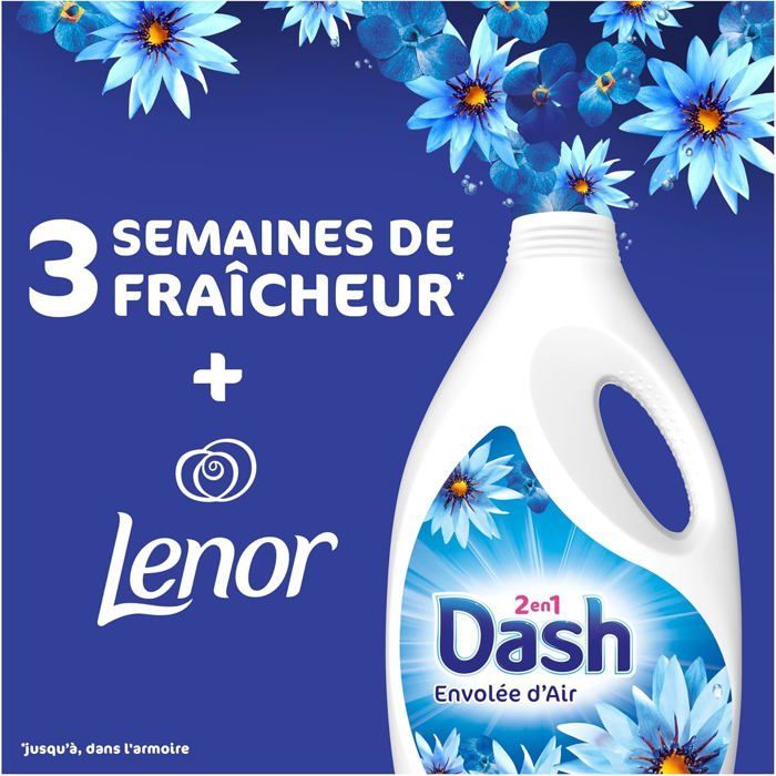 2en1 Lessive Liquide 92 Lavages,Envolée d’Air,avec 3 SEMAINES DE FRAÎCHEUR* et Lenor,Fabriquée En France,2in1