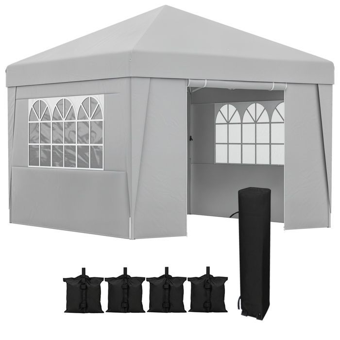 Cenador de jardín Outsunny - carpa plegable/para fiestas, paredes resistentes a los rayos UV (30+), bolsa de transporte - acero - 3x3 m - gris claro