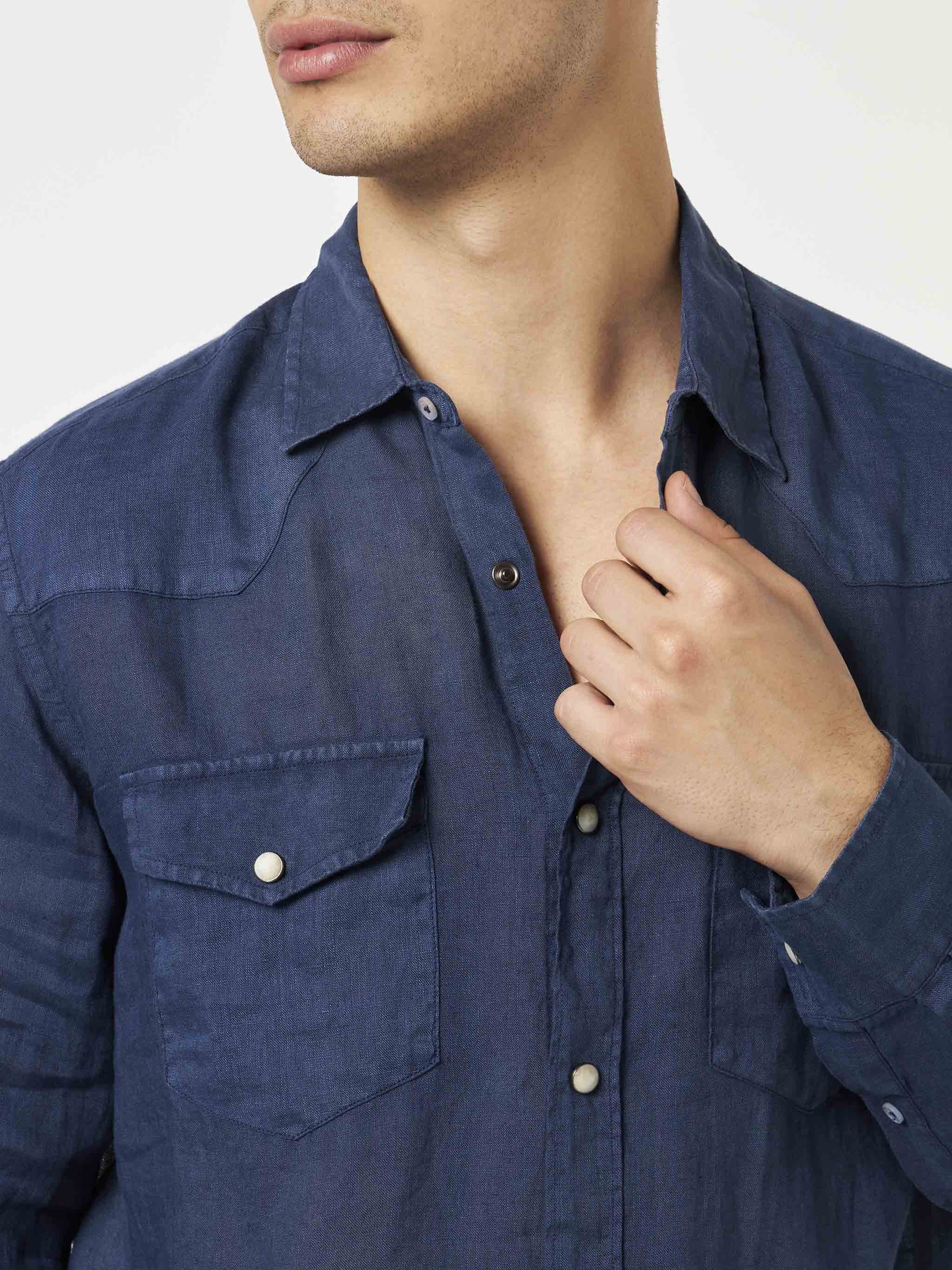 Donker denim linnen overhemd
