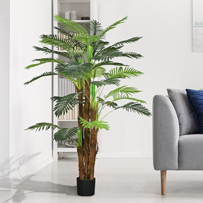 Palmera artificial Outsunny, 1,6 m de altura, árbol artificial con tronco, ramas, líquenes y hojas, muy realista, maceta incluida.