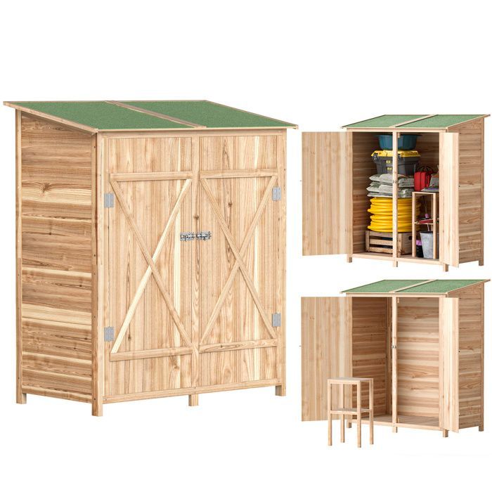 Abri de jardin en bois - Outsunny - avec table à double couche amovible, toit en asphalte imperméable, verrous - effet bois naturel