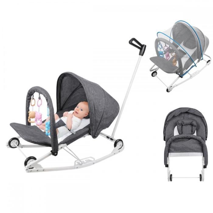 MIPAN - Sdraietta per neonati - Altalena per neonati da 0 a 30 kg - Altezza regolabile - Base stabile - Con arco giochi e poggiatesta - Grigio