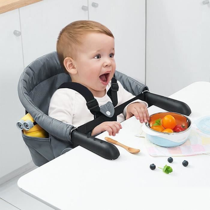 Silla plegable para bebé YUENFONG con abrazaderas antideslizantes y bolsillo, ideal para mesa de comedor y camping, color gris.