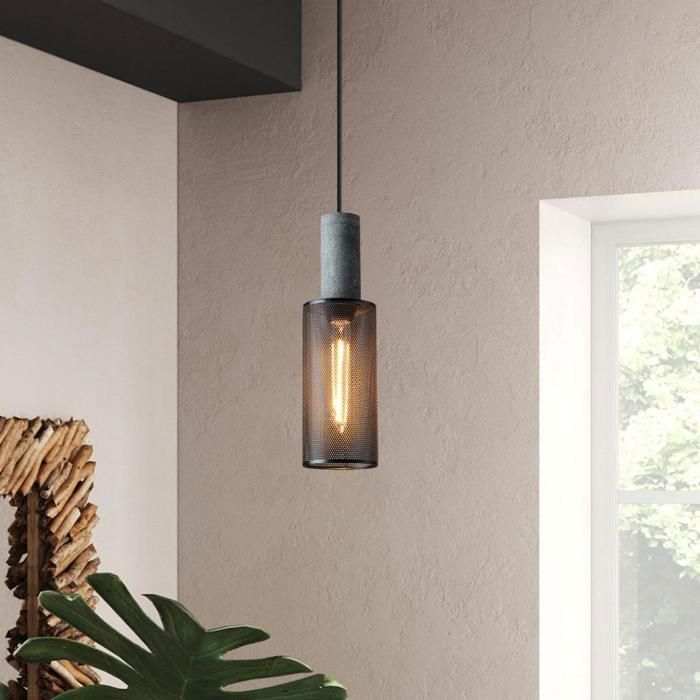 WOTTES Lustre Industriel Rétro En Maille Avec Abat-Jour En Fer Noir, Simple Moderne Nordique Suspension En Ciment, 10*35cm, 1pcs