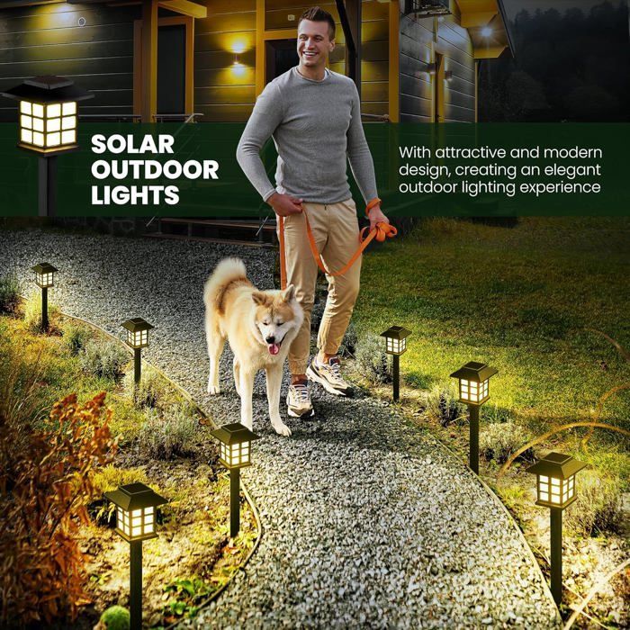 Lot de 12 lampes solaires LED d'extérieur étanches – 10 heures d'éclairage – Balises solaires pour allée de jardin/cour/terrasse