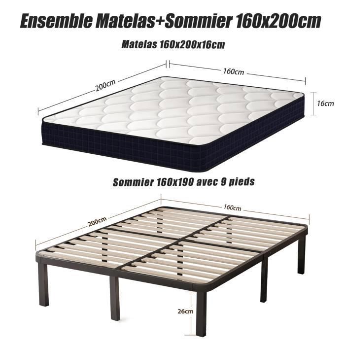160x200cm Mattress and Bed Base Set - Frixovel 160x200 Bed with Bed Base and Mattress - 160x200x16 Mattress - 160x200 Bed Base
