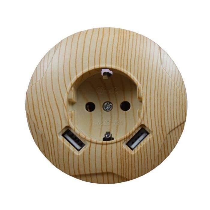 Tomacorriente de pared doble USB 5V 2A - Árbol de madera - FCW-01