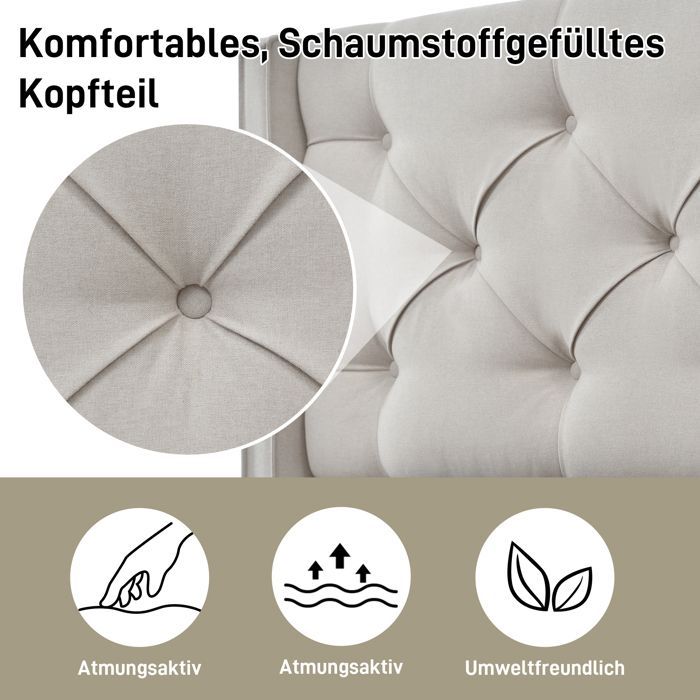 Cama LINKHOO, Cama com estrutura metálica e estrado de ripas, Estrutura de cama moderna com espaço de armazenamento, 90x200 cm, cinza claro