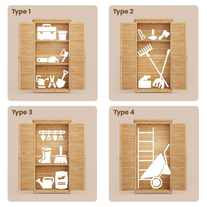Mobile da giardino Bealife - Mobile contenitore in legno per esterni - 3 ripiani - 2 ante - Tetto inclinato - 76x42x160,5 cm - Cassapanca gialla