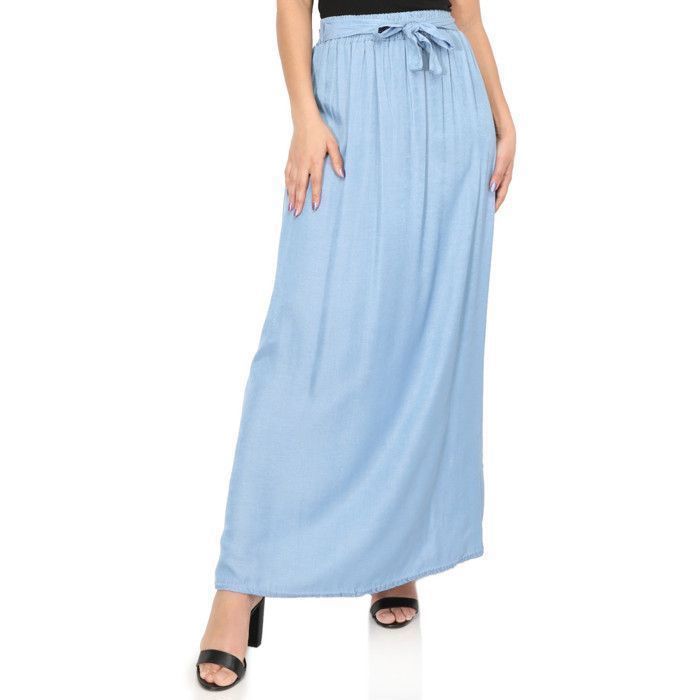 Jupe longue effet denim avec pans intégrés à nouer.Dotée d'un élastique à la taille et d'une fente à l'arrière. pour femme - Jupes