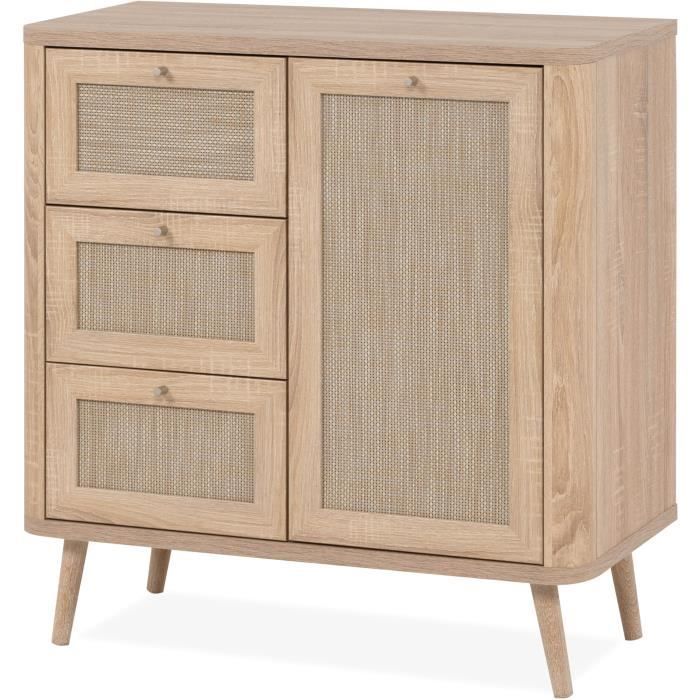 Small storage unit - 3 drawers - 1 door - Cane finish - W80.9 x H84 x D40 cm