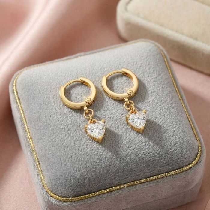 Brincos de argola em formato de coração, banhados a ouro amarelo 18k, com zircônia, 25mm, para mulheres e crianças.