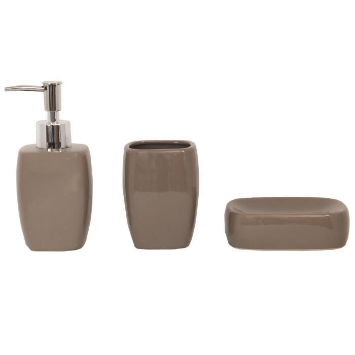 Accesorios de baño - MSV - Juego de 3 accesorios clásicos de cerámica - Color topo - Dimensiones 7x7x16.5