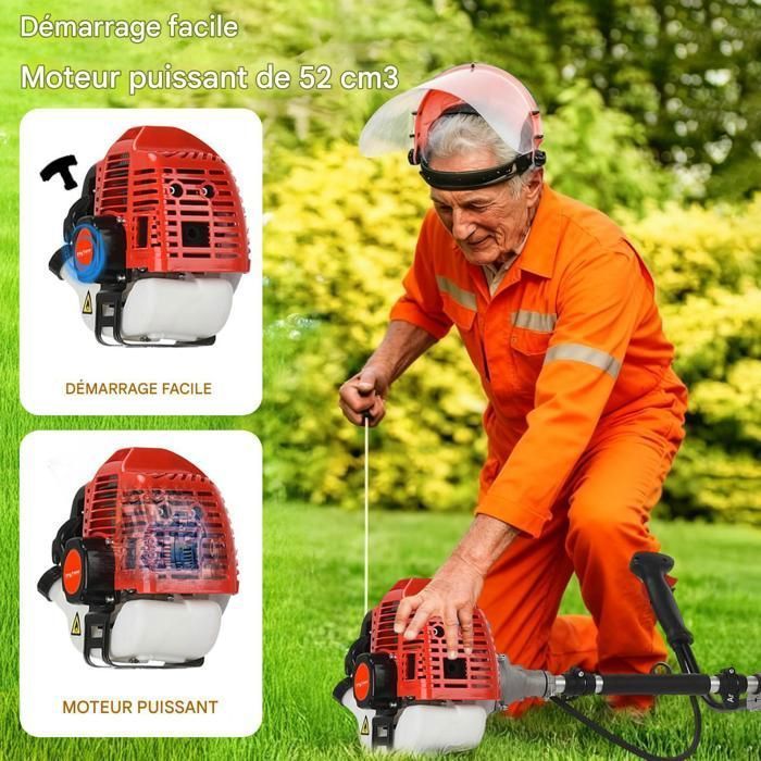 Desbrozadora de gasolina - FLASIDU - 2 en 1 - 52 cc - 2,2 kW/8500 rpm - Compatible con herramientas originales