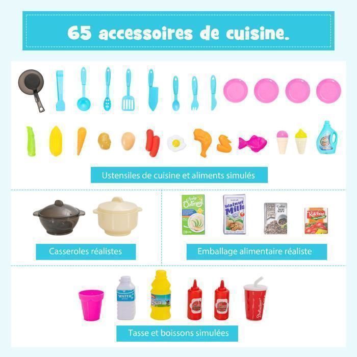 Cocina infantil COSTWAY con 38 accesorios, juego de cocina de juguete con luces y sonidos realistas, regalo de Navidad/cumpleaños, para mayores de 3 años, color azul.