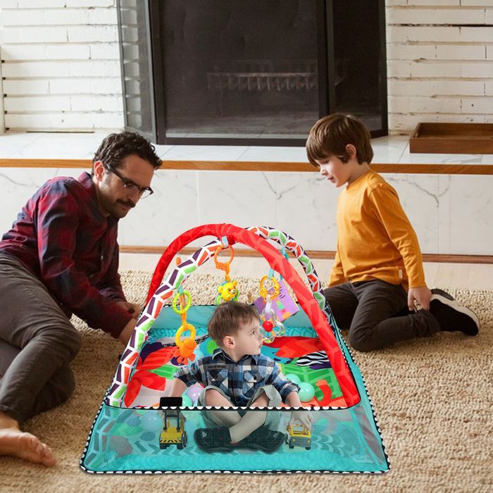 Tapis d'éveil de forme carrée pour bébé - ERROLVES - Bleu - Cadre de fitness - Tapis de jeu avec des jouets - Aire d'éveil