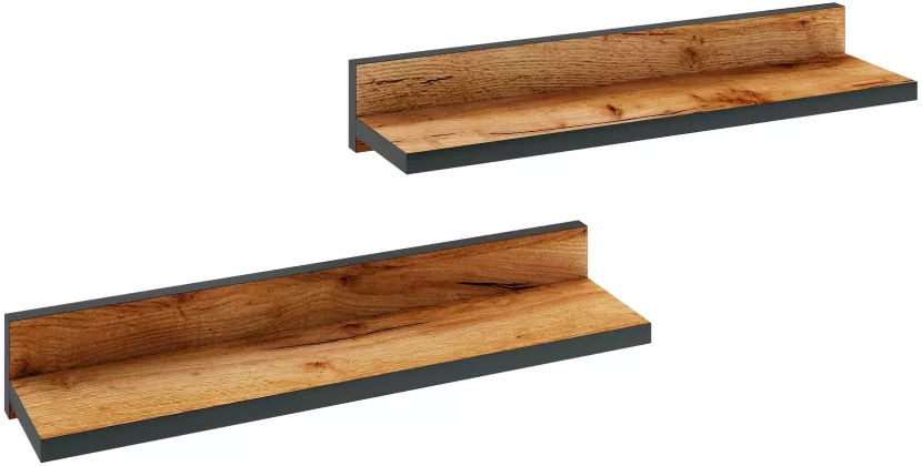 Komplet 2 półek ściennych dąb craft   czarny - Veero