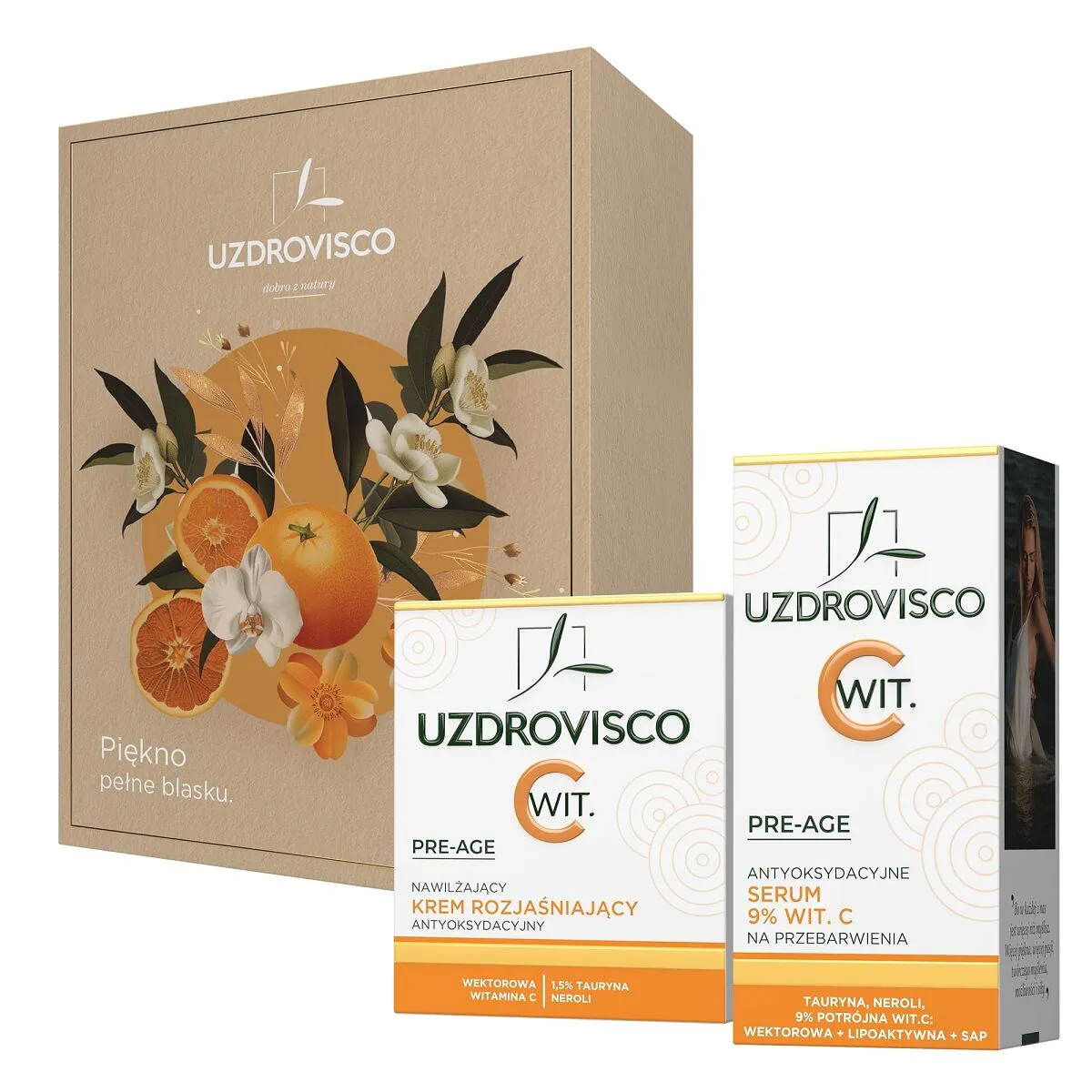 Uzdrovisco Pre Age Zestaw kosmetyków Krem rozjaśniający + Serum 9% wit. C