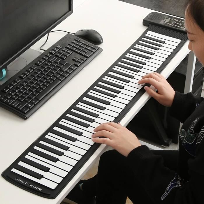 Teclado de piano portátil de 61 teclas, de silicona flexible, electrónico e ideal para niños.