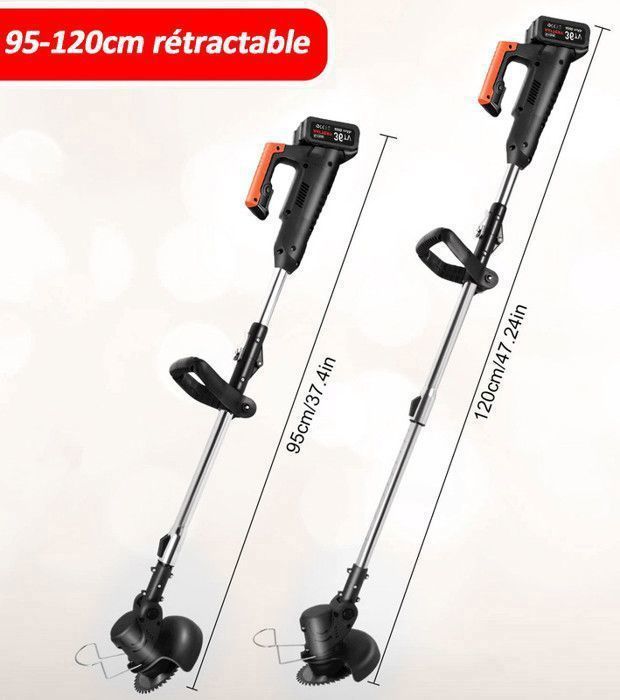 Desbrozadora inalámbrica de 36 V con cubierta protectora, 2 baterías y cargador para jardín, ligera y fácil de usar.