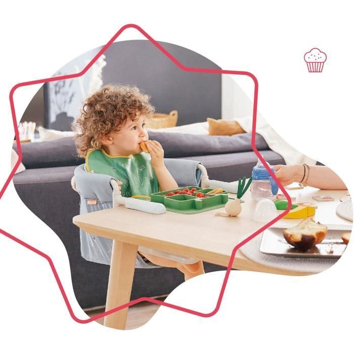 Cadeira de mesa para bebê Badabulle com sistema de fixação de 4 braços, dobra ultracompacta, de 6 a 36 meses.
