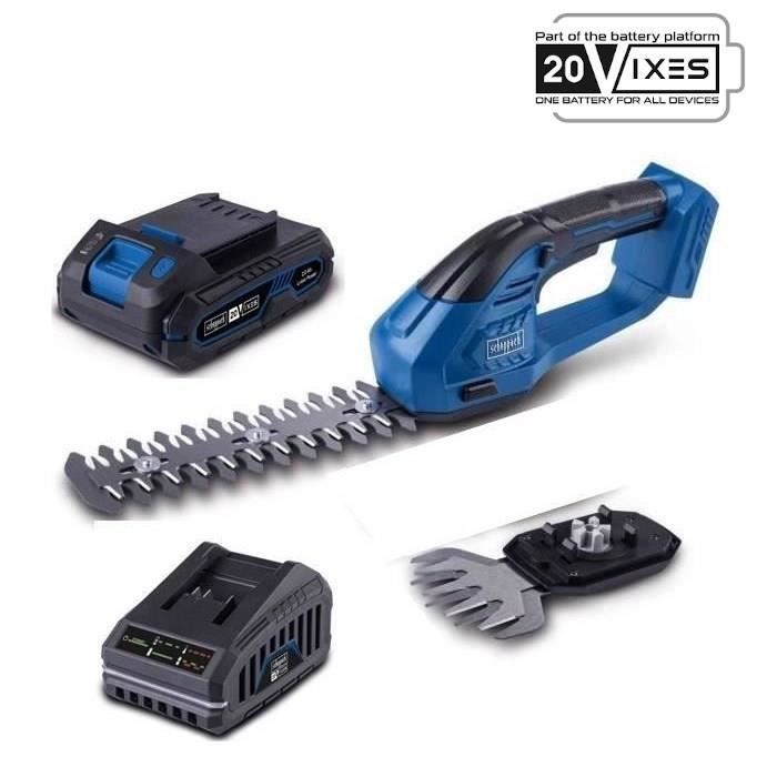 Scheppach 20V IXES Grass Trimmer/Hedge Trimmer Pack C-HTGS200-X - Hardened Steel Blade + 2Ah Battery + Charger
