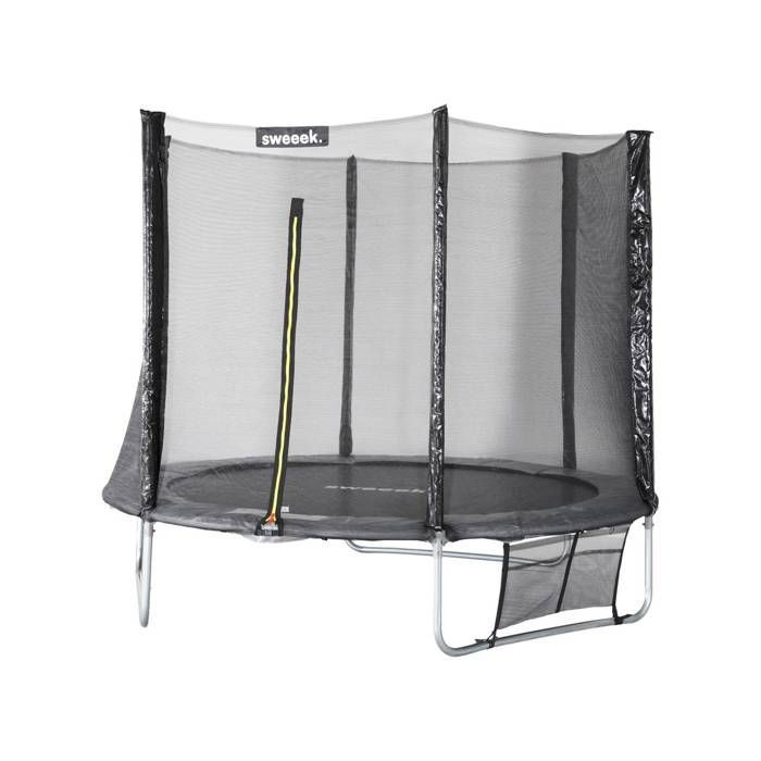 Cama elástica de 250 cm. Color gris. Incluye red de seguridad, funda, red para zapatos y kit de anclaje.
