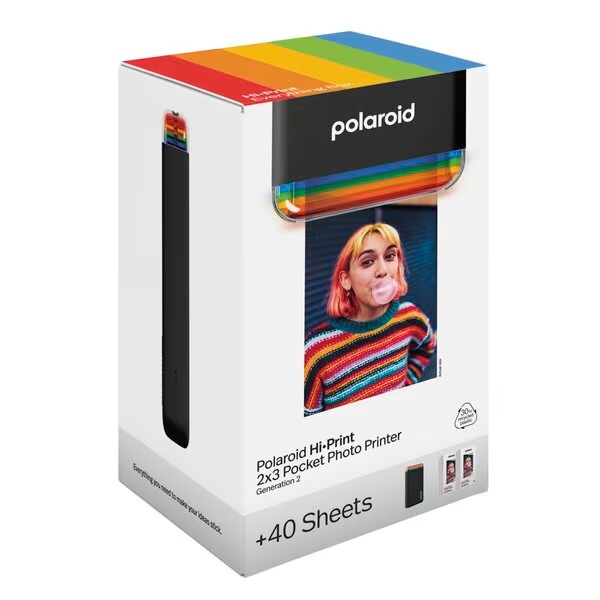 „Polaroid Generation 2 Hi-Print 2x3“ kišeninis nuotraukų spausdintuvas, juodas, įskaitant 40 nemokamų lapų