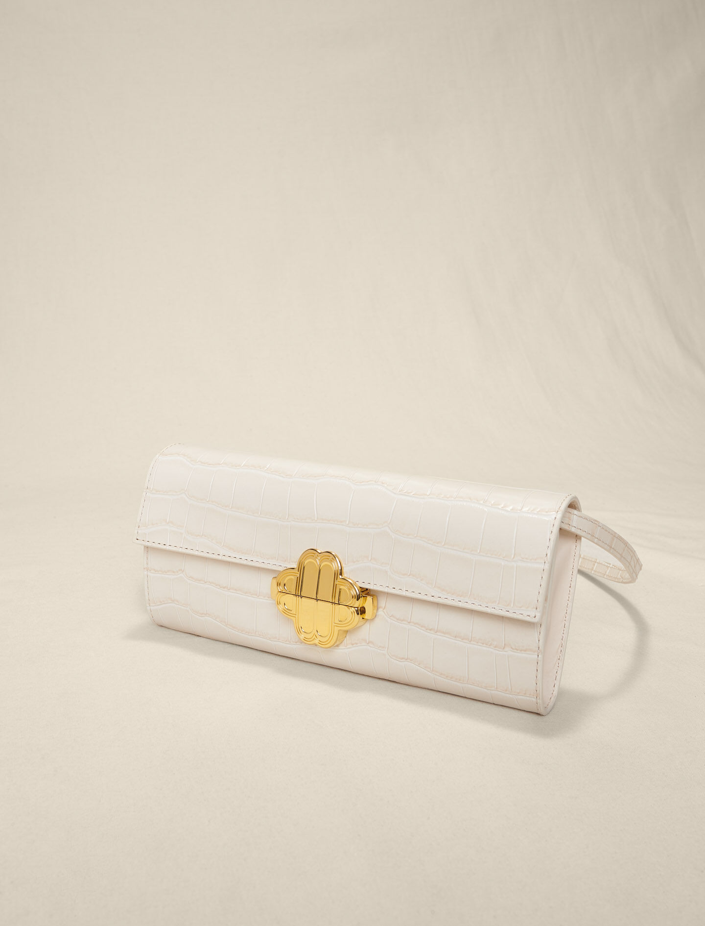 Handtas van leer met krokodillenprint - Ecru Vanille