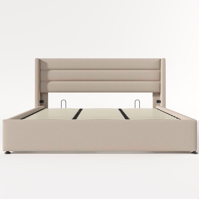 Opbergbed 160x200 cm - SUNFECILI - Beige - Met lattenbodem - Modern design - 2-zits