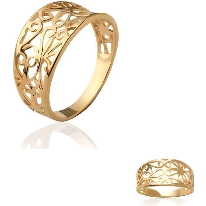 Anillo calado, chapado en oro de 18 quilates (750/1000), joyería para mujer, tallas de la 50 a la 68 (a elegir).