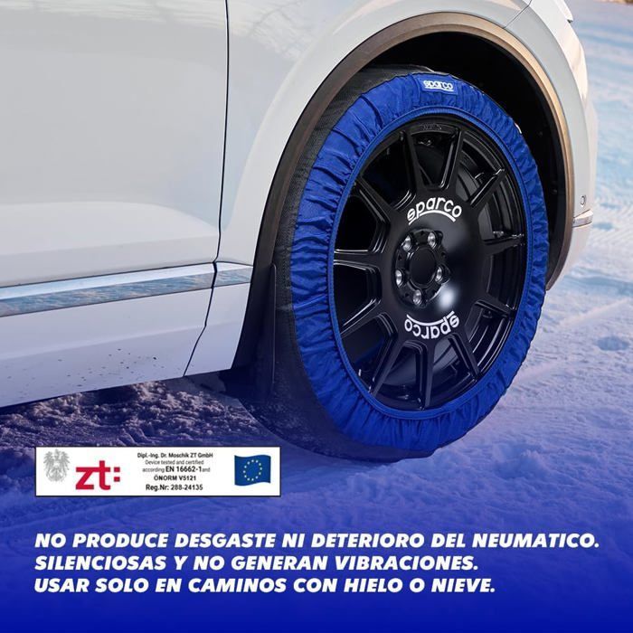 Chaussettes neige textile Sparco taille L - 2 pièces + housse, polyester haute résistance, bleu