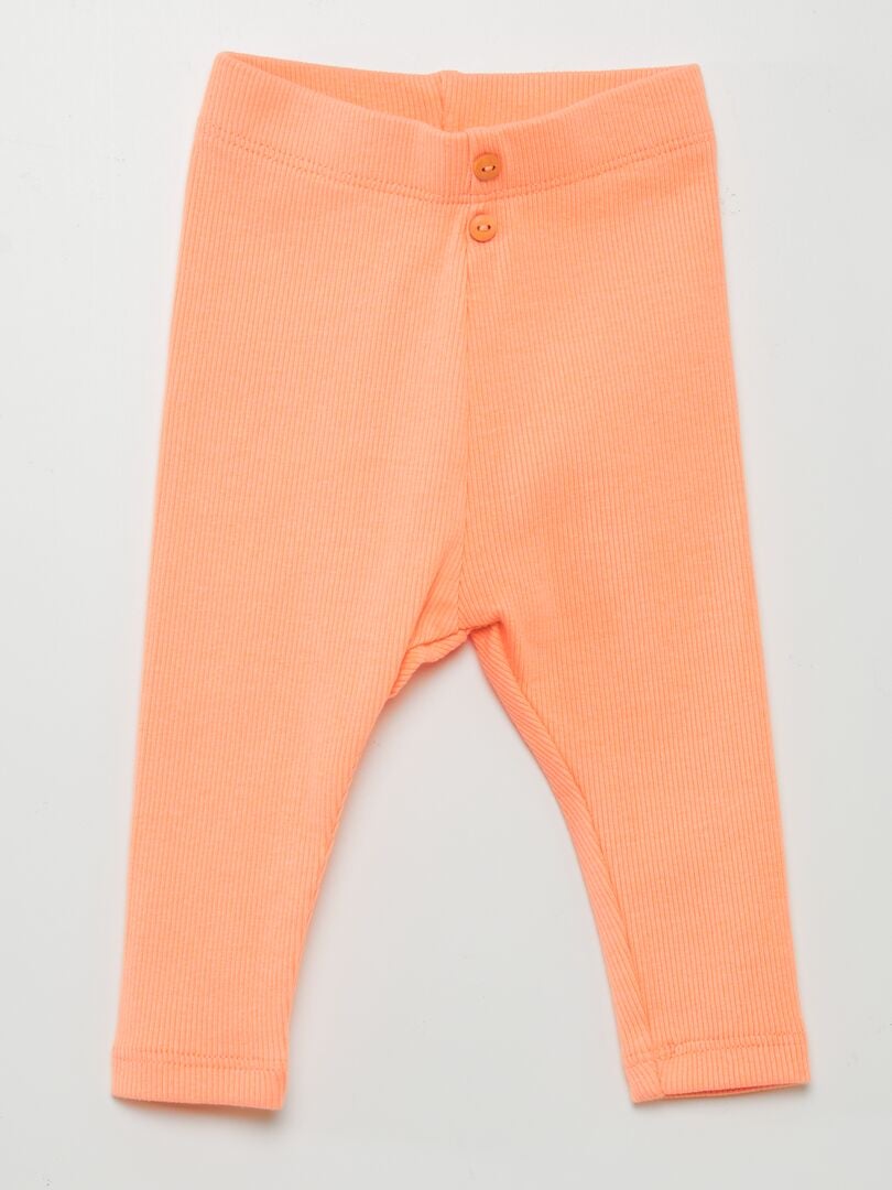 Effenkleurige ribgebreide legging - ORANJE