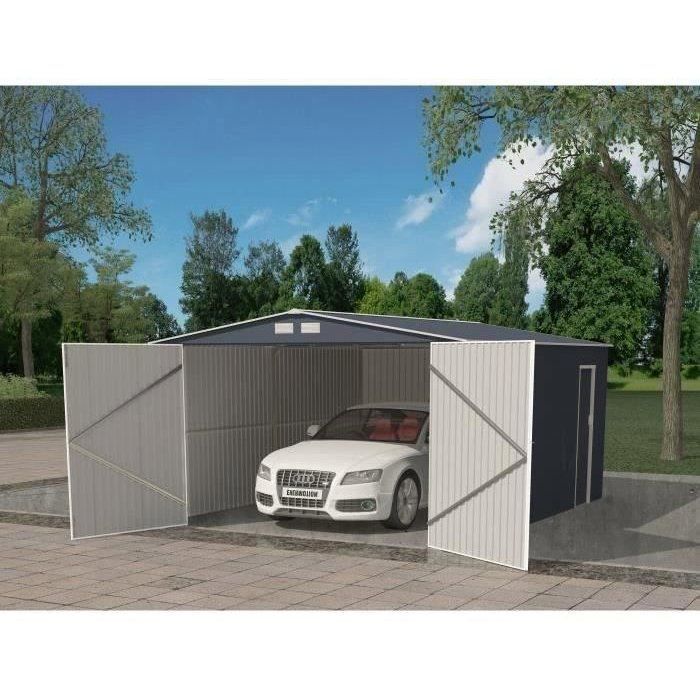 Casetta/garage da giardino in metallo da 18,2 m² - 380 x 480 x 232 mm - Kit di ancoraggio ORION, 2 porte scorrevoli frontali, 1 porta laterale