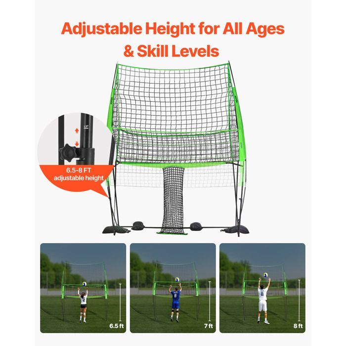 Portable Volleyball Net - VEVOR - Height Adjustable Volleyball Training Net with Ball Return