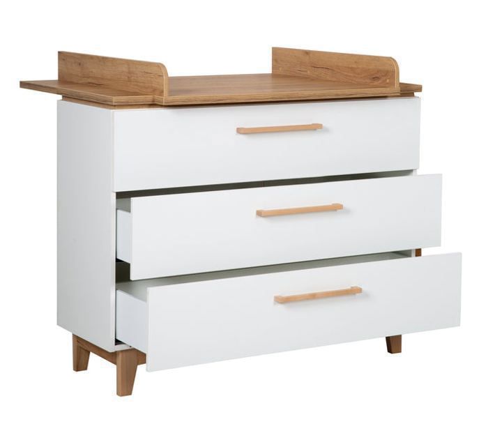 ROBA Finn Wickeltisch mit 3 Schubladen – Soft-Close – Weiß/Goldene Eiche