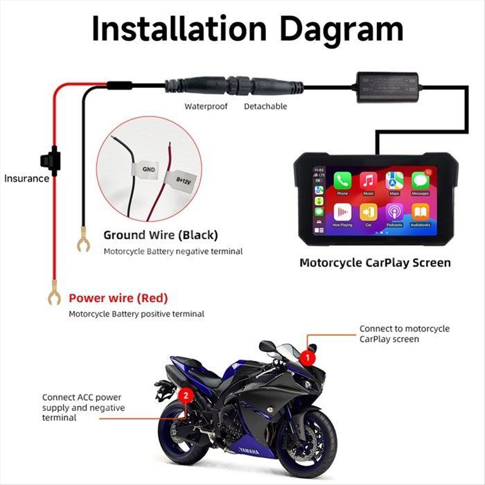 Navegador inalámbrico portátil para motocicletas, pantalla de 5 pulgadas, CarPlay para Android Auto, reproductor multimedia, pantalla resistente al agua.