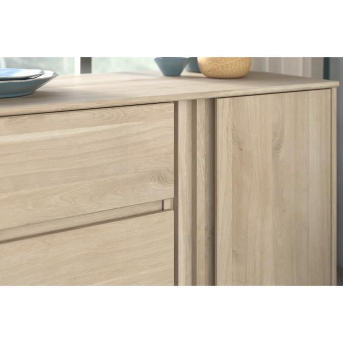 Commode ESCALE - 3 tiroirs - 1 porte - Décor chêne -  L 109,8 x H 76,8 x P 50 cm