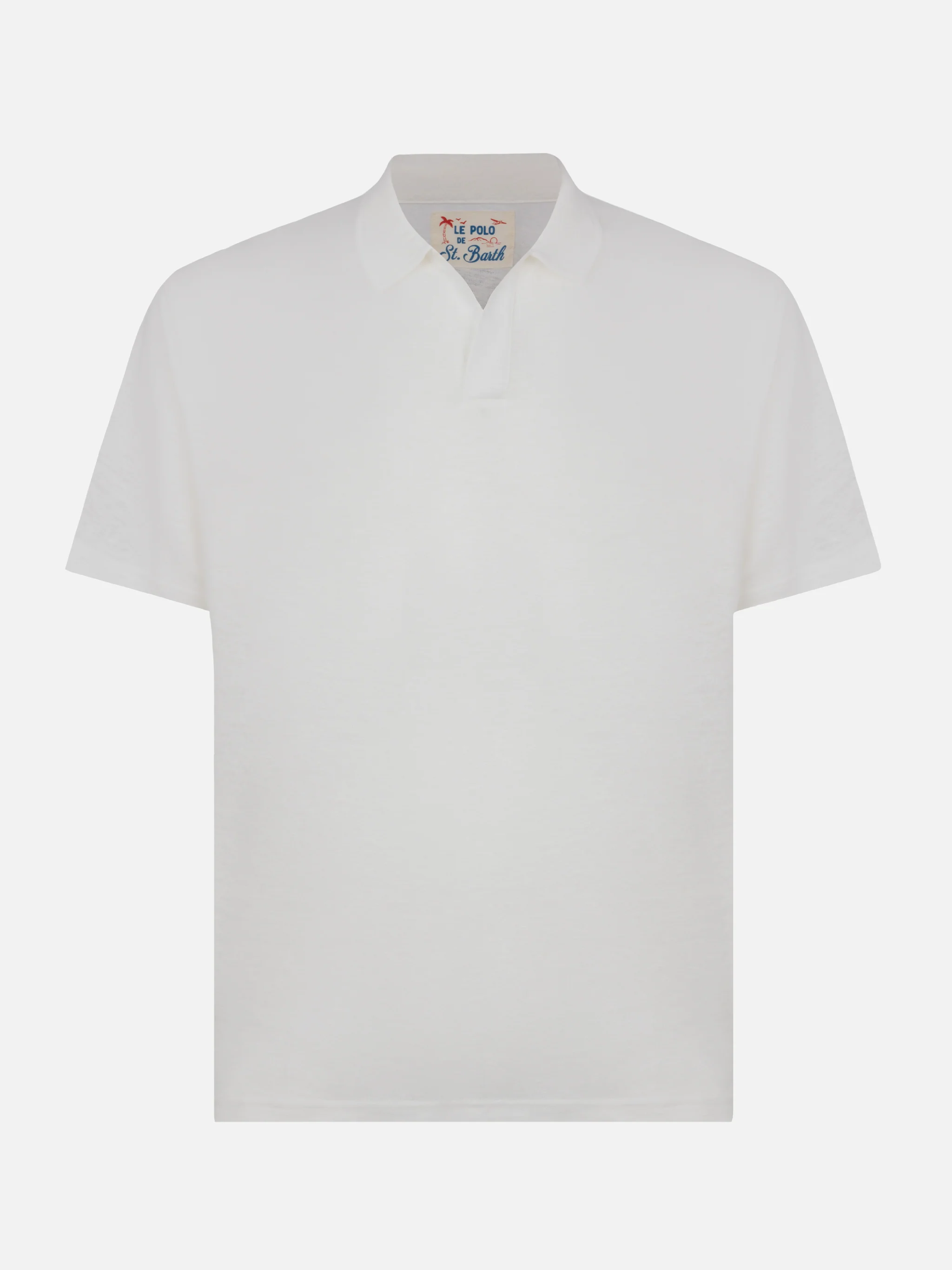Fraser witte linnen poloshirt zonder knoopjes