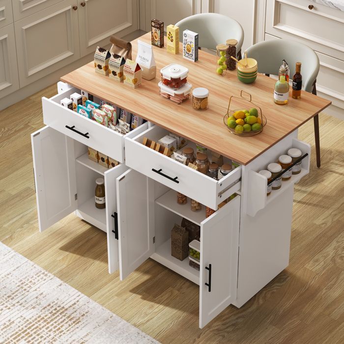 Multifunctionele houten keukentrolley met werkblad en lade - B120 x D46(70) x H91 cm - Wit