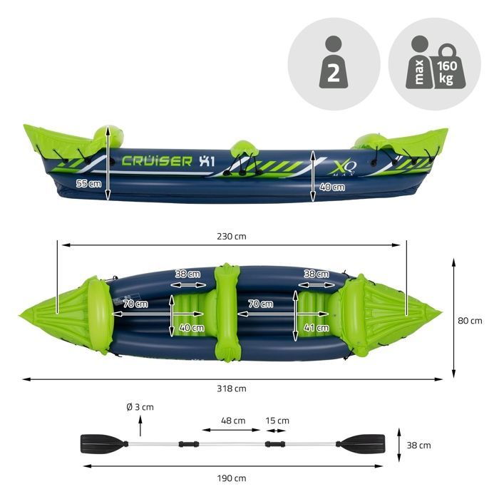 XQ Max Kayak Cruiser X1 325x81x53 cm Blue and green