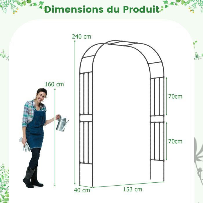 Arche de Jardin avec Treillis 153 x 40 x 240 cm COSTWAY-pour Plantes Grimpantes -en Métal Revêtus de PE-Tubes Ondulés-Mariage, Fête