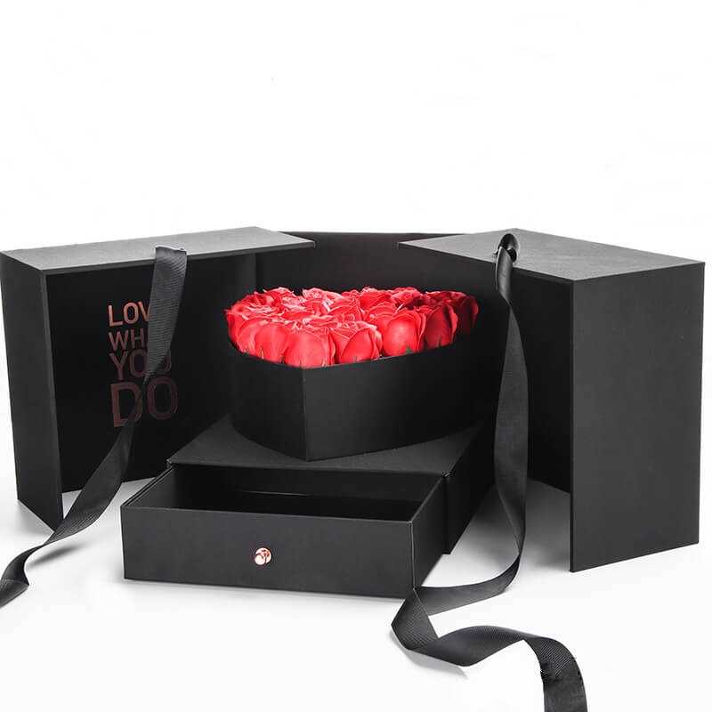 Caja de regalo redonda de lujo con flores frescas preservadas para San Valentín, ideal para armar uno mismo. Caja sorpresa con forma de corazón y cinta de seda.