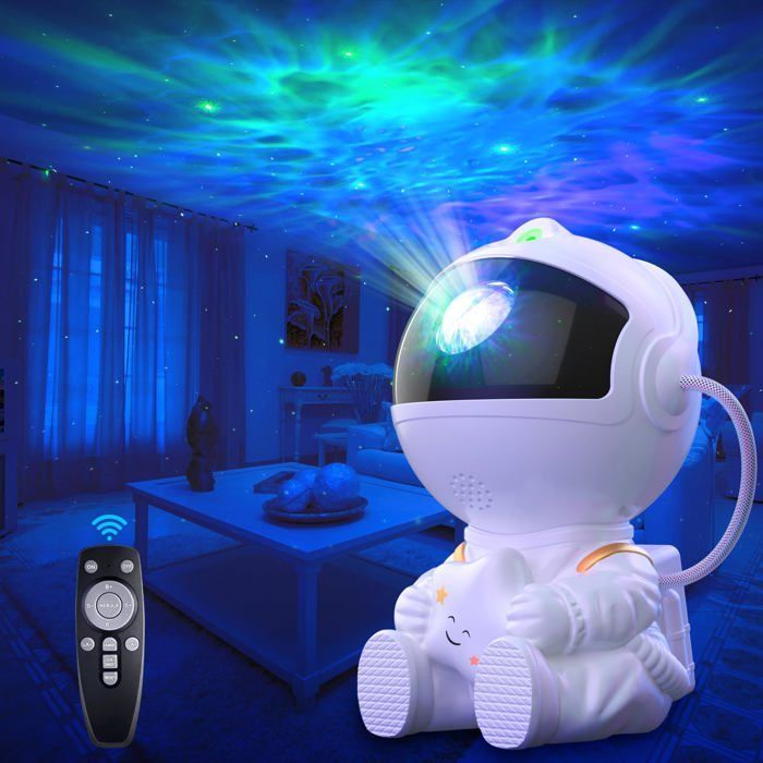 Proyector de astronauta, cielo estrellado, galaxia, luz nocturna LED giratoria de 360°, proyector de astronauta con control remoto, blanco para niños
