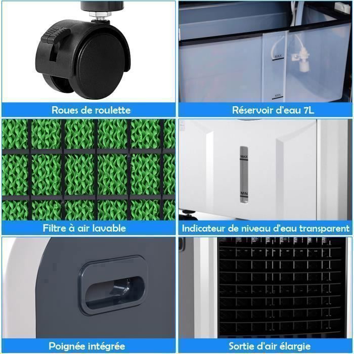 Aire acondicionado portátil GIANTEX, calefacción y refrigeración con 3 velocidades, ventilador con control remoto + depósito de agua de 7 litros, para verano/invierno.