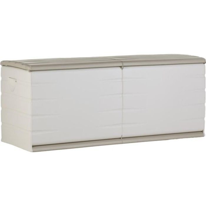 Caja de almacenamiento PLASTIKEN de 450 L para interior/exterior, funcional y atractiva, con cerradura y ruedas, color beige.