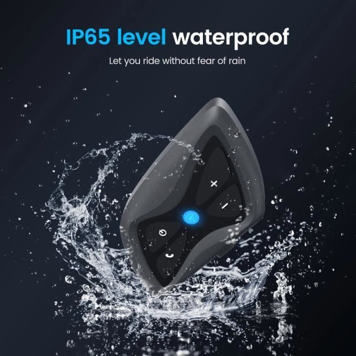 Intercomunicador Bluetooth para motocicleta - Kit de intercomunicador inalámbrico para casco de motocicleta - Resistente al agua hasta 1500 m (IP65) - Control de llamadas